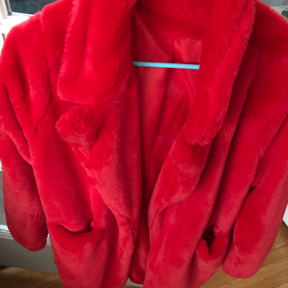 Sisttke red faux fur jacket. So soft.